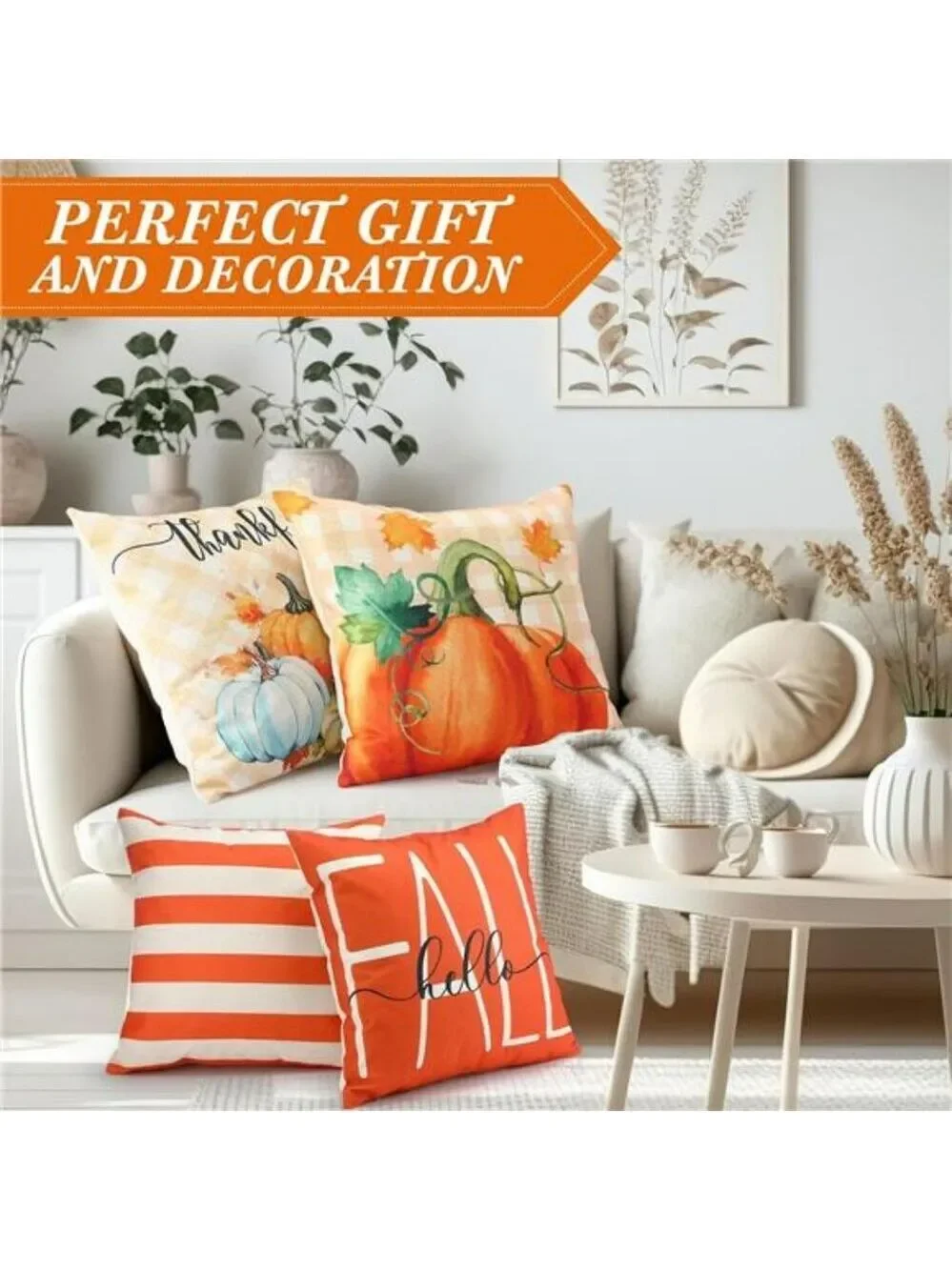 Fall Pumpkin Pillow Covers Set of 12 Thanksgiving Autumn Throw Pillow Cases 18x1